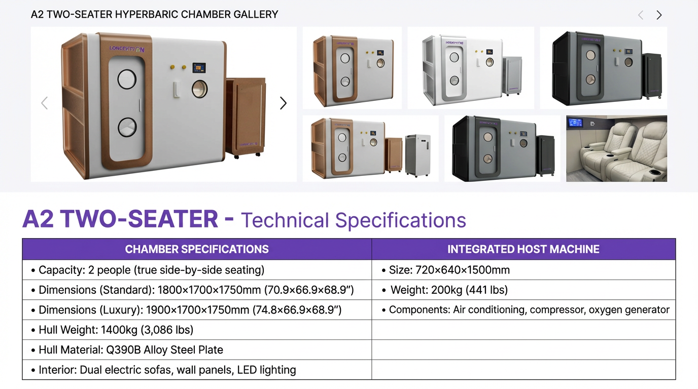 A2 Two-Seater Professional Hard Hyperbaric Chamber 2ATA